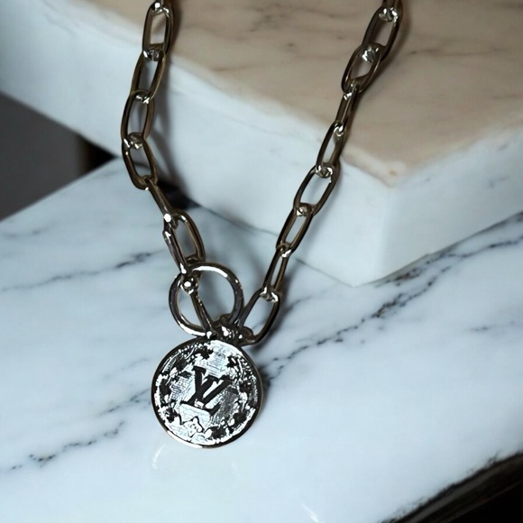 Stamped Silver Louis Vuitton Authentic Upcycled LV charm necklace - Picture 1 of 10
